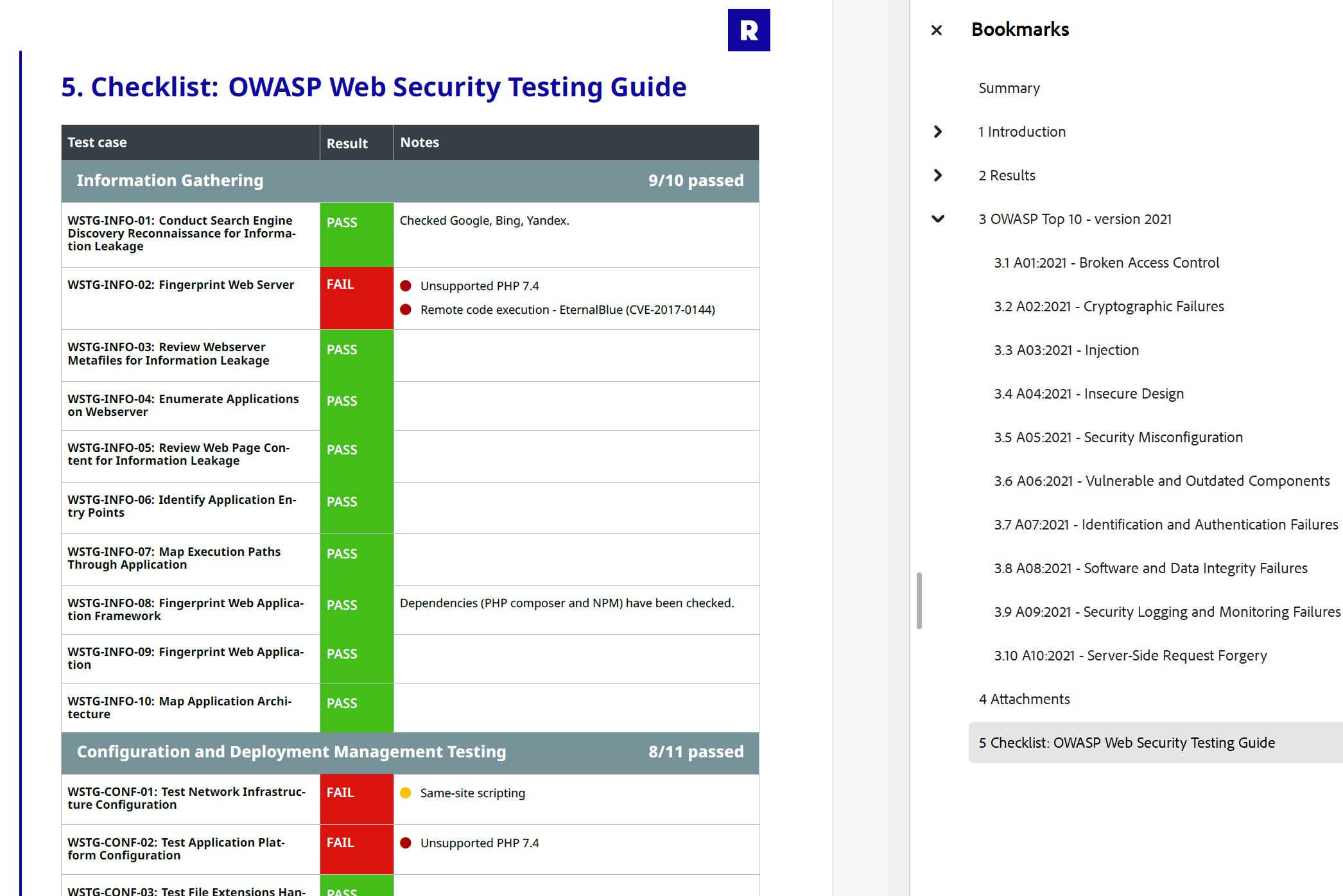 Security Reporter - OWASP WSTG checklist