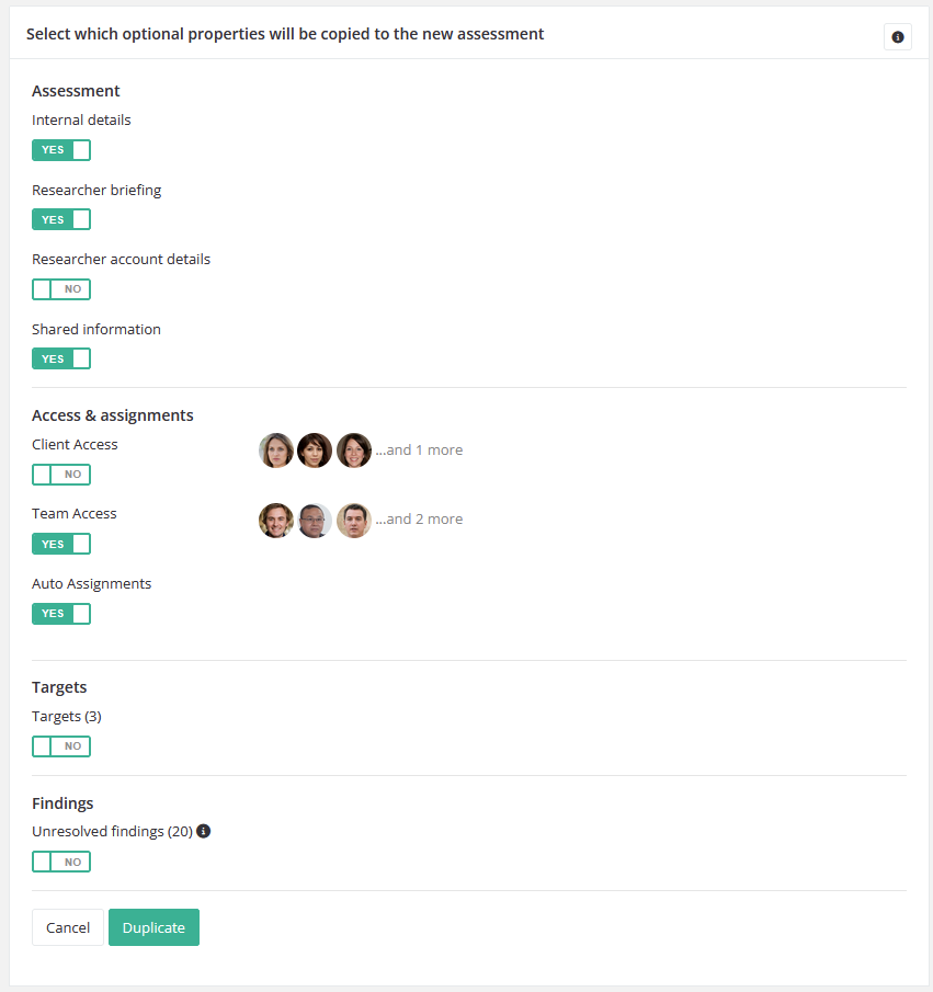 Duplicate assessments form