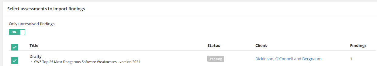 Only unresolved findings toggle
