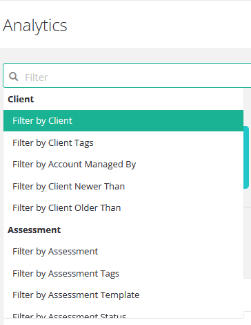 The Analytics filter dropdown