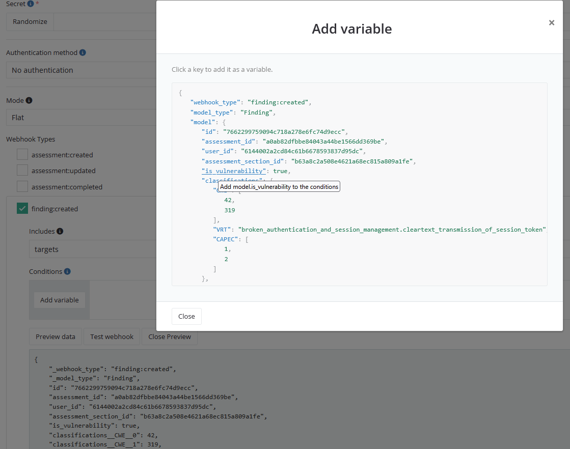 Add variable modal