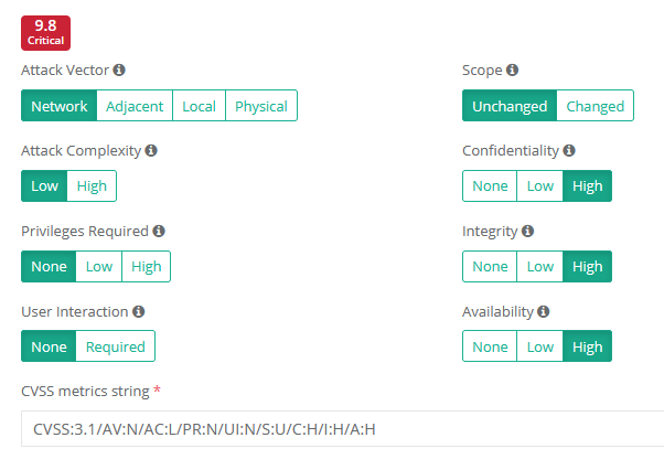 Reporter CVSS input