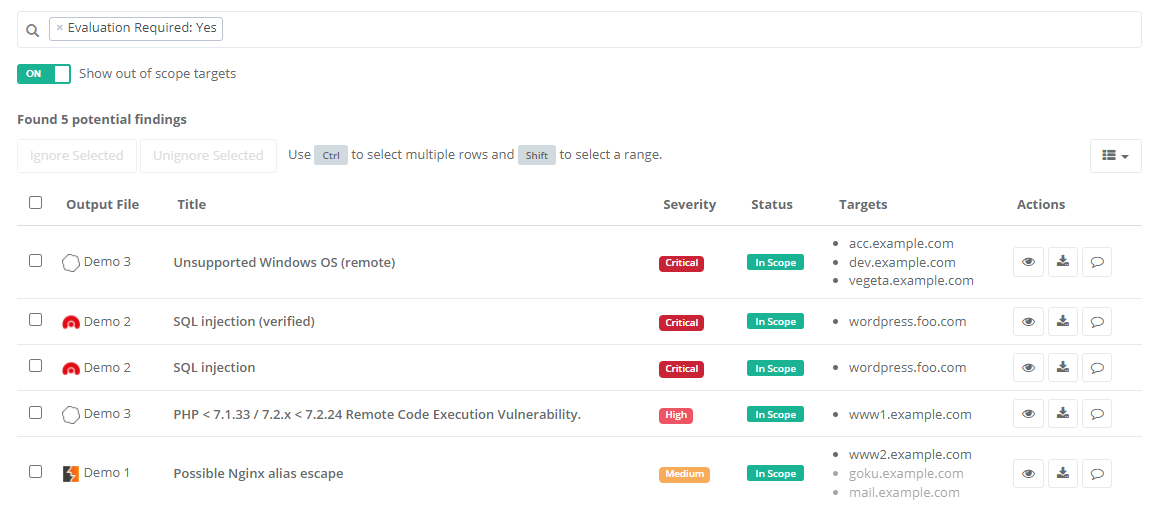 Reporter security scanners import