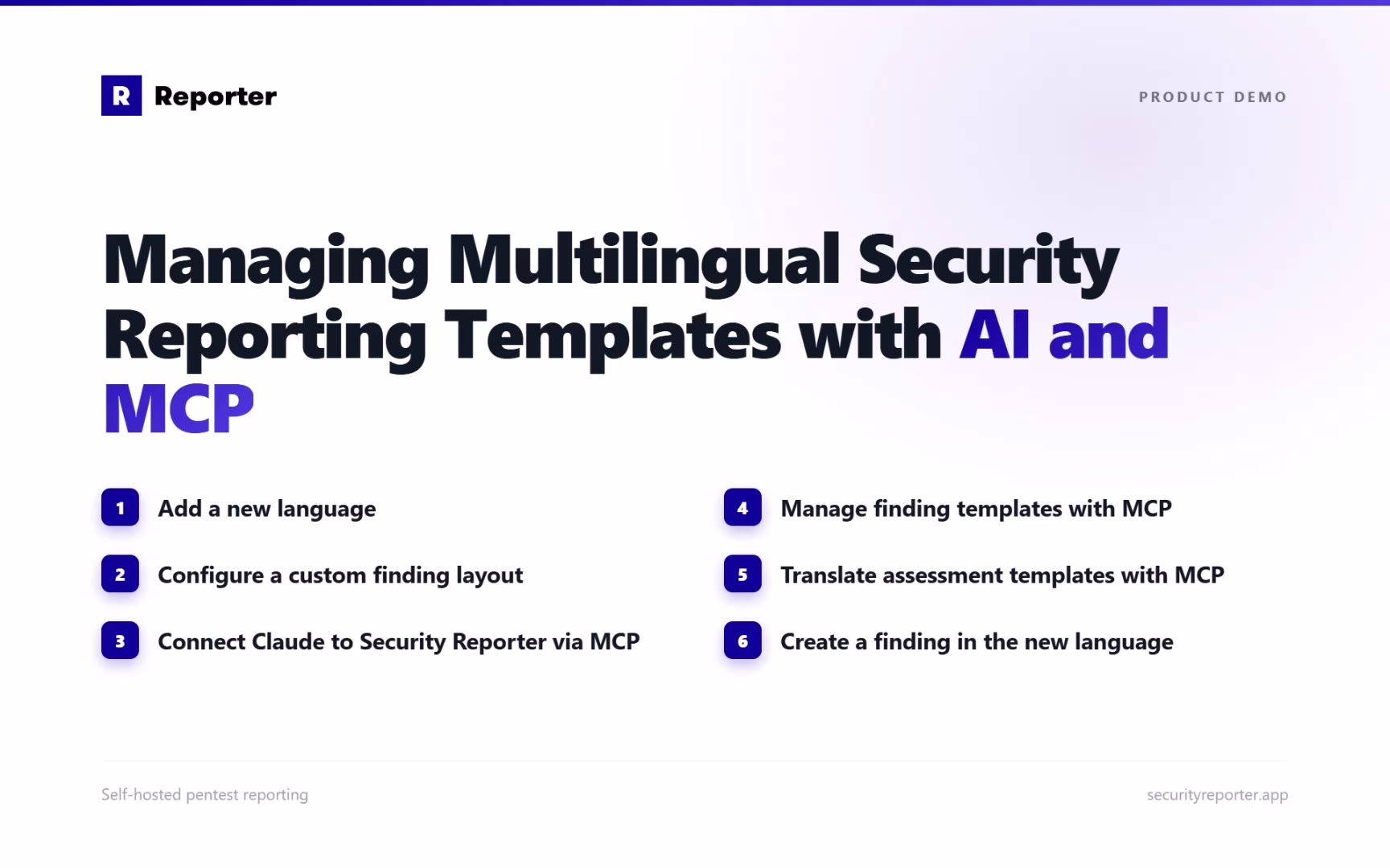 Opening slide of the demo video: Managing Multilingual Security Reporting Templates with AI and MCP